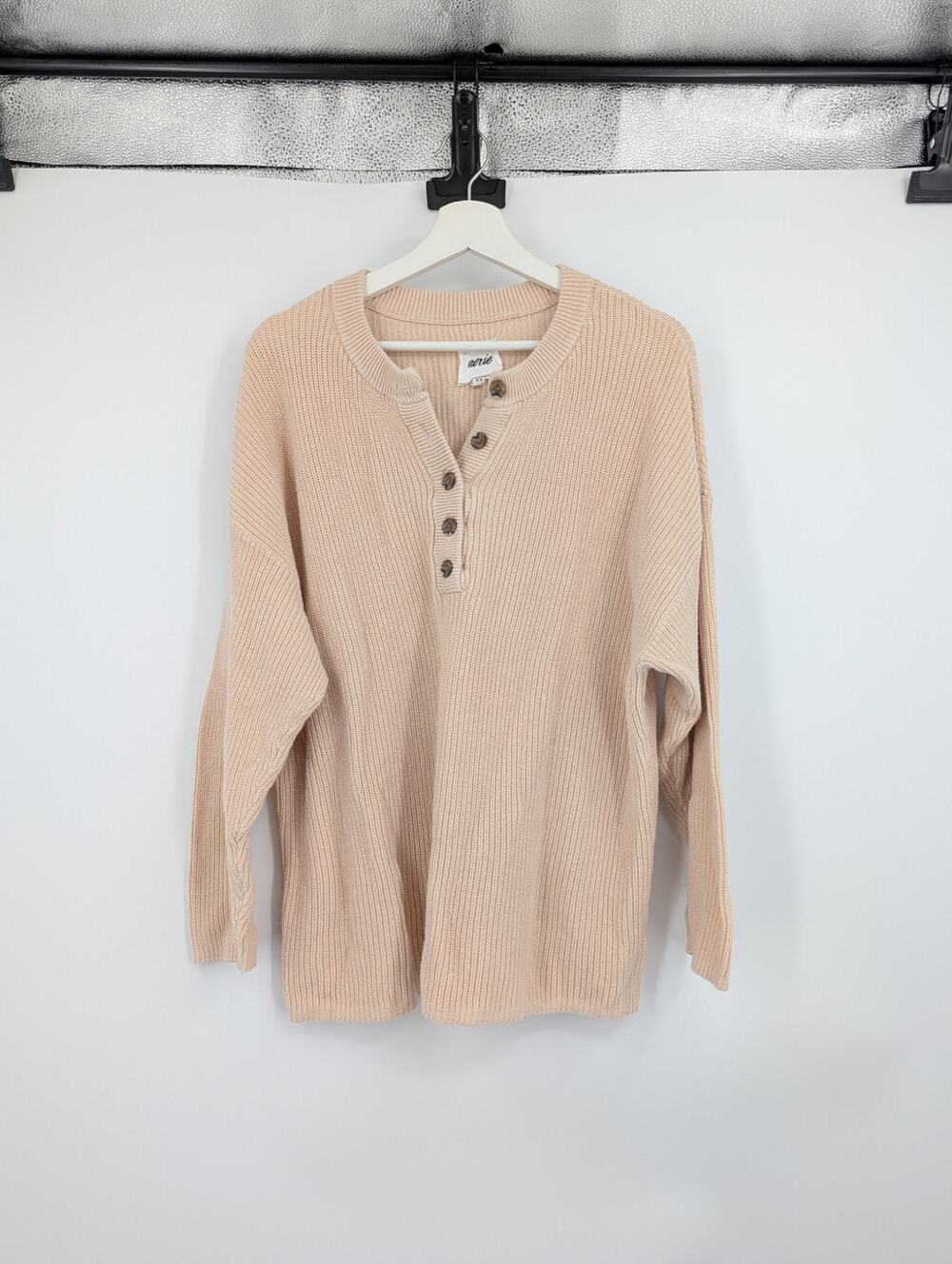 Aerie Oversized Henley Knit Sweater Medium Comfy Warm Cozy Lounge Casual Basic